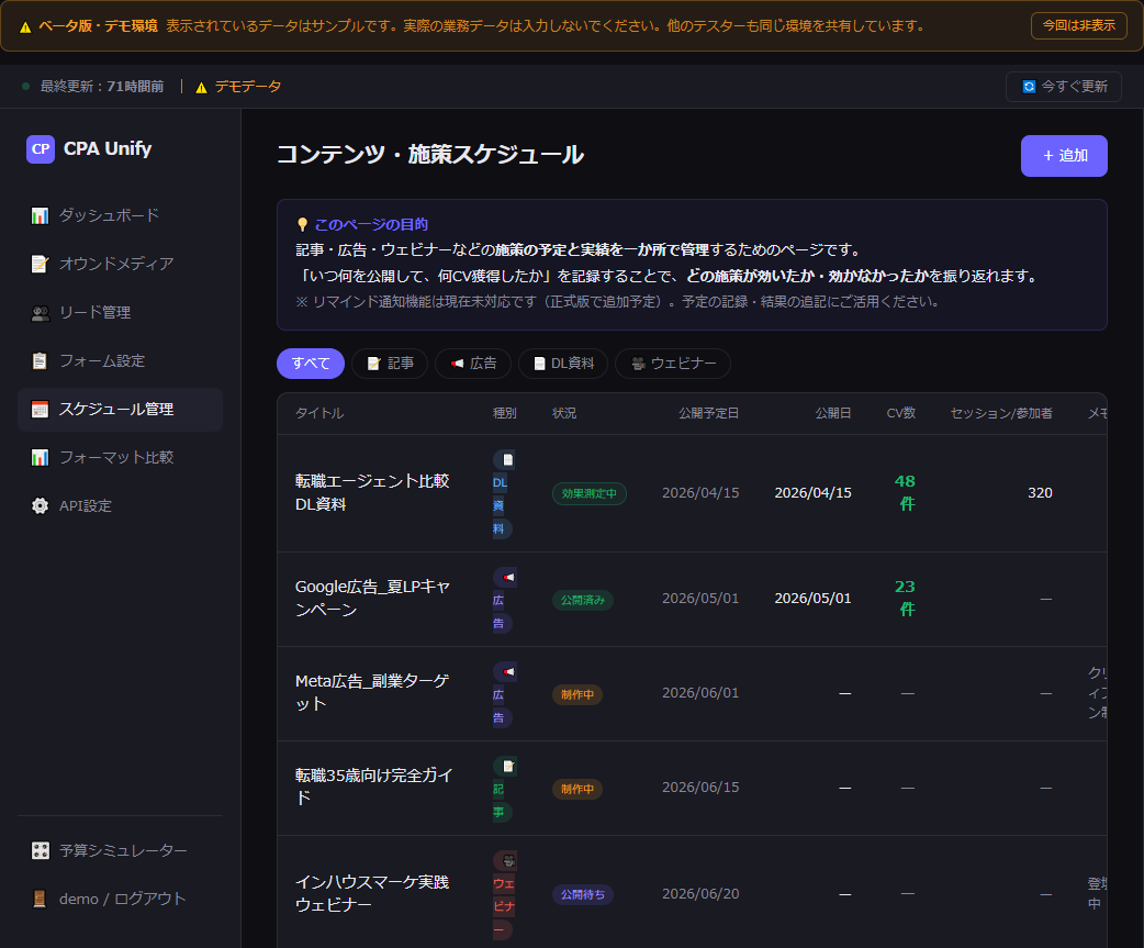 フォーマット比較画面